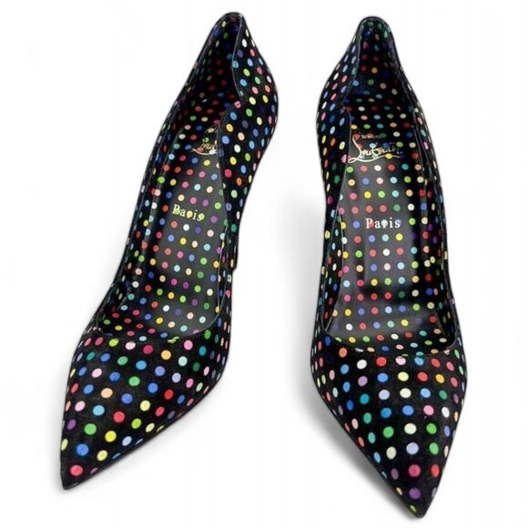 NWT CHRISTIAN LOUBOUTIN Hot Chick Black Scalloped Polka Dot Stiletto Pum… - Picture 5 of 13